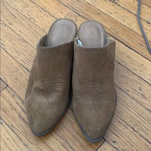 Tan Faux Suede Mules